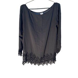 TVZ‎ Blouse Womens Medium Black lace Trimmed Sheer crochet Whims goth  Witchy